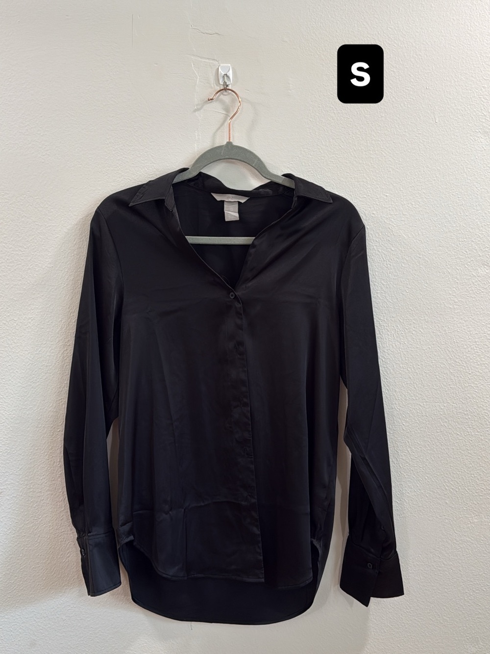 Black Satin Long-Sleeve Button Shirt - Women